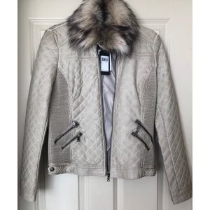 Guess Leather Moto Jacket with Faux Fur Collar